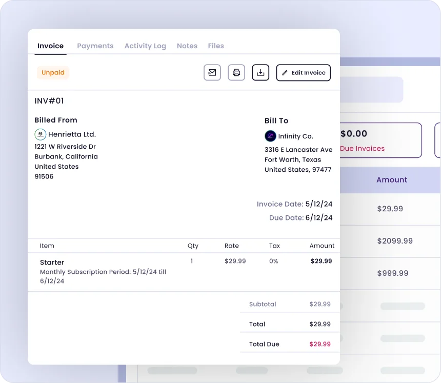 Invoice overview